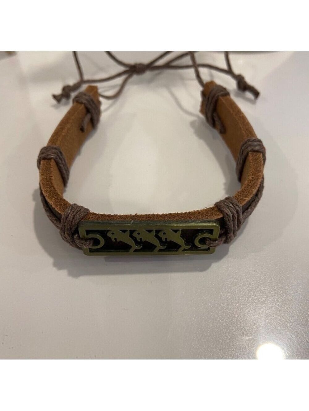 Adjustable Leather & Hemp Cord Bracelet With whales Engraved Metal Plate